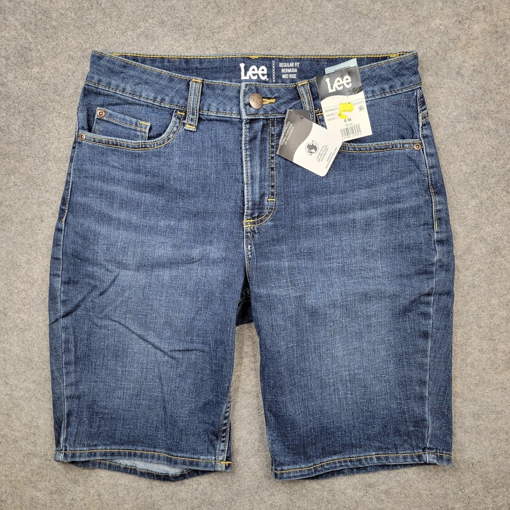 Lee Shorts Womens 6 Blue Denim Bermuda Mid Rise Regular Fit Stretch Jean Casual